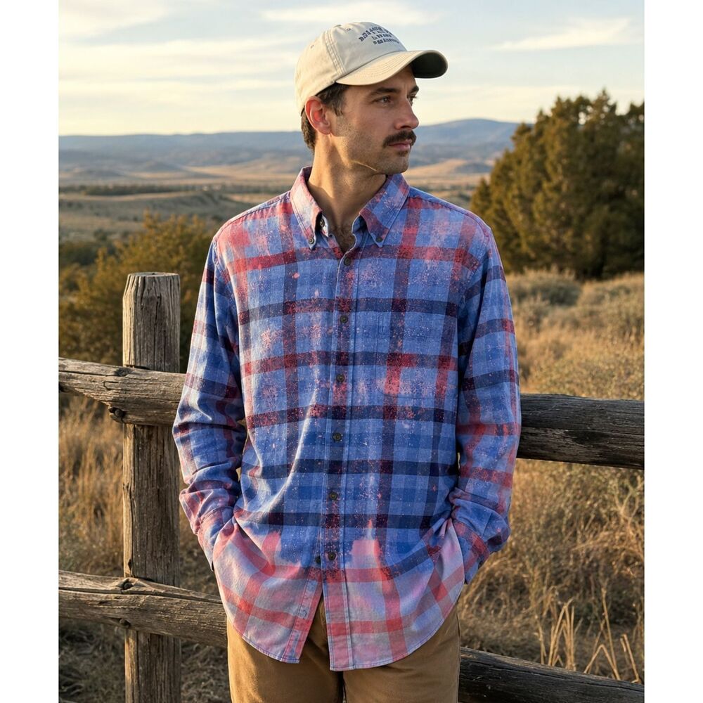 Brooks Brothers Regent L Plaid Button Down Shirt Red Blue Bleach Wash